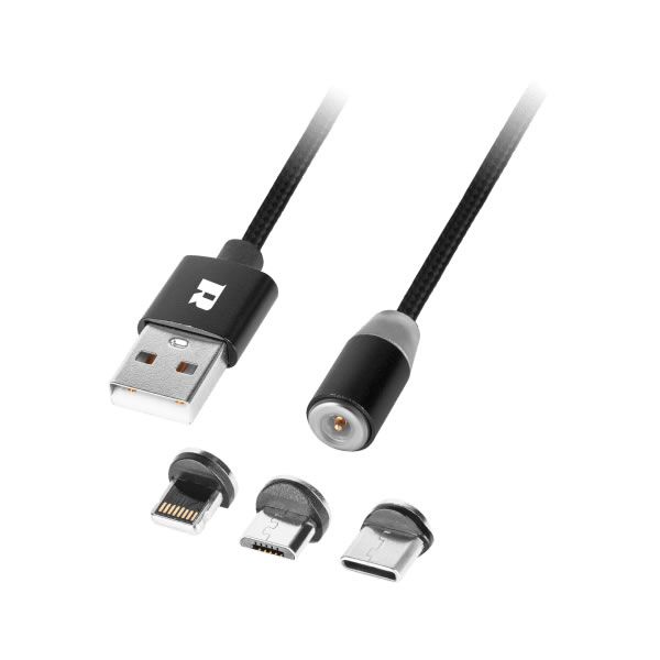 Μαγνητικό καλώδιο USB 3in1 micro USB / Type C / Lightning 1m μαύρο