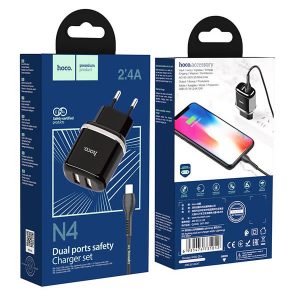 Φορτιστής ταξιδιού Hoco Micro- USB N4 12W (2.4A) 2x USB plug- Μαύρο