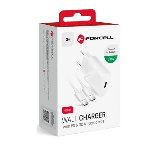 Φορτιστής Forcell USB Type-C Cable & USB Type-C Wall Adapter 25W Λευκό