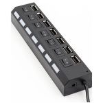 USB HUB 7x USB-A με διακόπτες Μαύρο