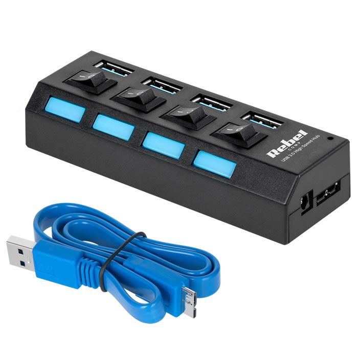 USB HUB με 4 Θύρες USB 3.0 με διακόπτες Rebel USB HUB με 4 Θύρες USB 3.0 με διακόπτες Rebel KOM0940
