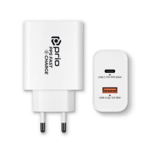 Prio Φορτιστής USB-A και Θύρα USB-C 65W PD Quick Charge 3.0 Λευκός