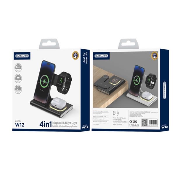 Ασύρματος Φορτιστής Κινητού 3in1 15W JELLICO W12 Black