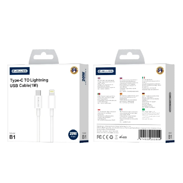 Καλώδιο USB-C to Lightning JELLICO B1 PD 20W 1M White