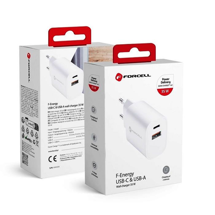 Φορτιστής Κινητού PD QC4.0 3A 35W με Εξόδους USB-C και USB-A FORCELL F-ENERGY TFK-TC