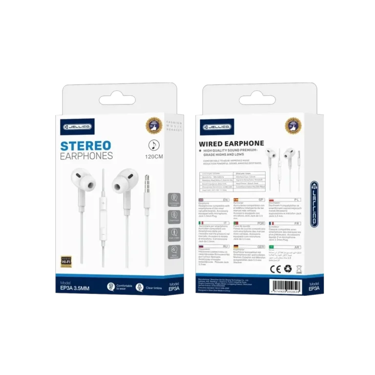 JELLICO Wired Earphones EP3A Jack 3.5mm with Microphone 1.2M - White